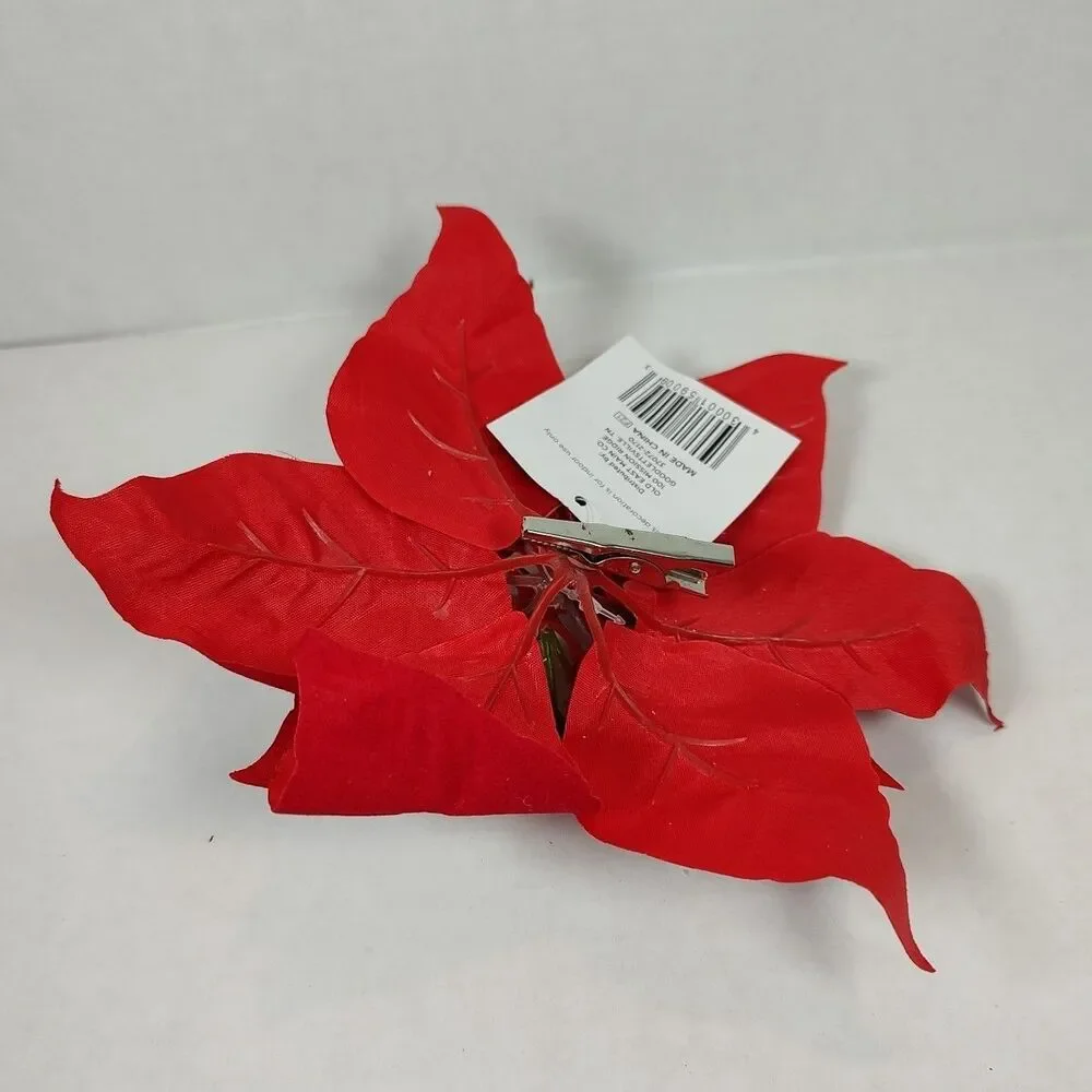 Large Christmas Xmas Poinsettia Flower Home Decor Clip Red White Multipurpose